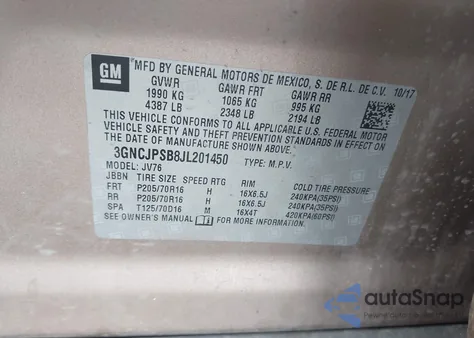 2018 Chevrolet Trax Lt z USA, uszkodzony, nr VIN 3GNCJPSB8JL201450